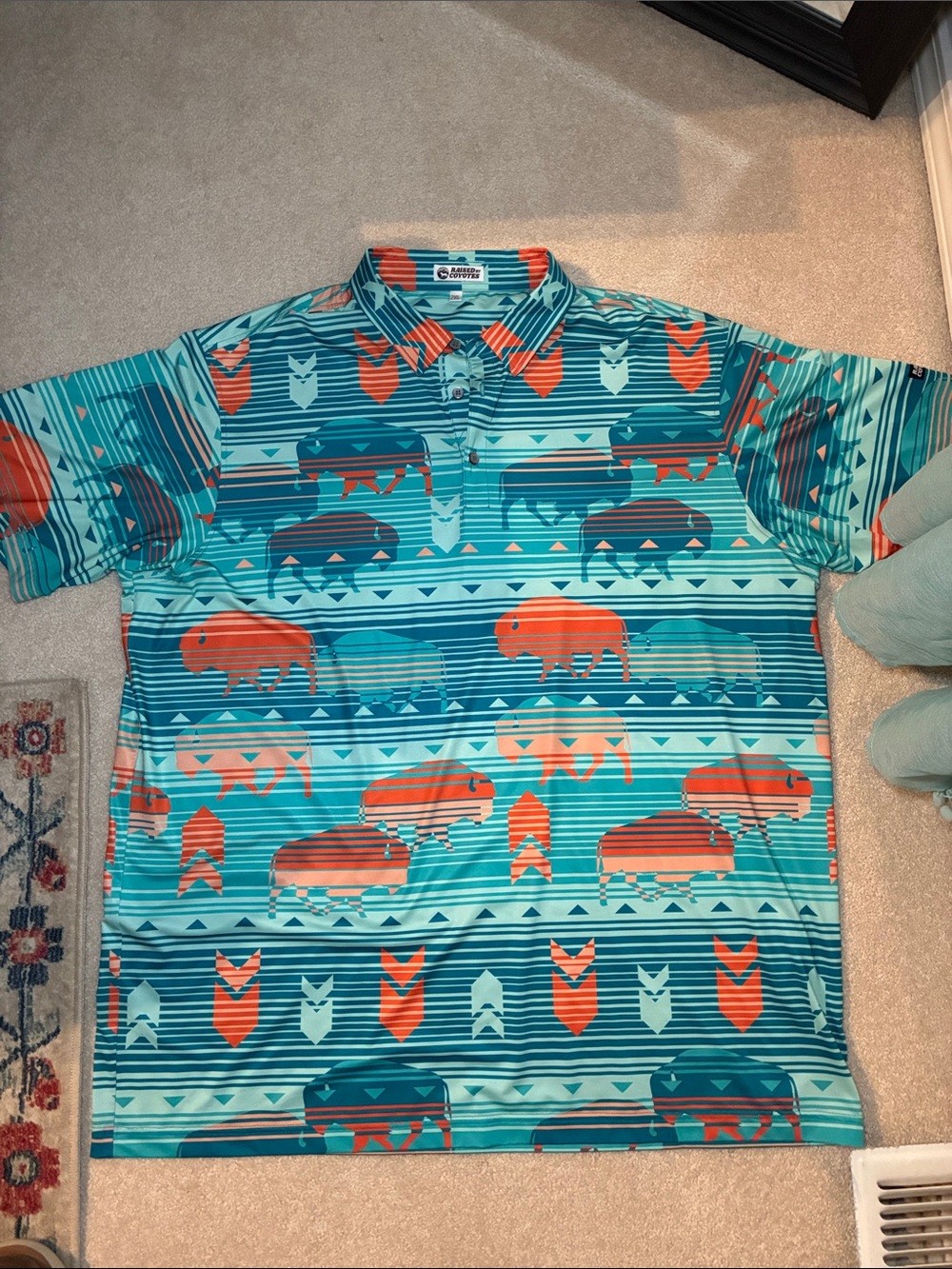 Men's Teal & Orange Buffalo Print Performance Polo